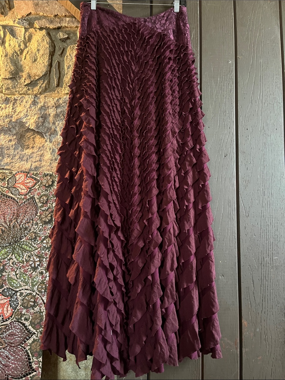 Free People Vintage Ruffly Plum Maxi Skirt! Sz L - Picture 6 of 7